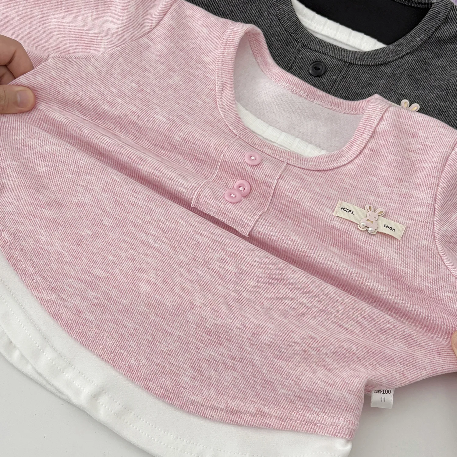 Children's Set 2026 Girls' Spring and Autumn Korean Edition Soft Sticky Fake Two piece Top+Wide Leg Pants Casual Set