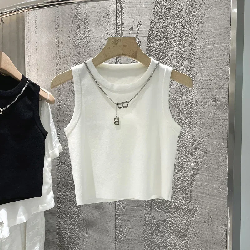 Women Tank Top & Camis New Basic Bottoming Striped Chain Elasticity Vests Summer 2026 Wild Crop Tops