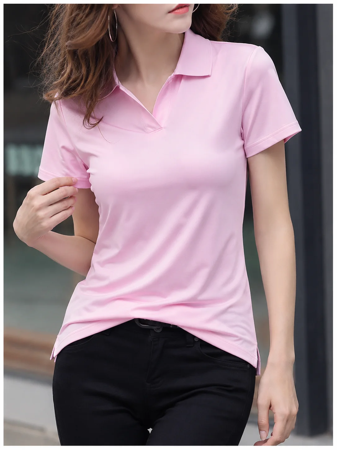 Women Solid Color Polo Shirt Summer Casual Cool Feeling Antibacterial Tops Breathable Short-sleeved Lapel Slim Fit 2025 Clothes