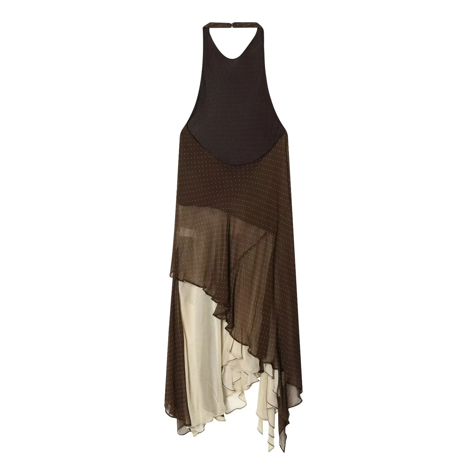 European and American style spring and summer new product women's hanging neck collar asymmetrical splicing dress