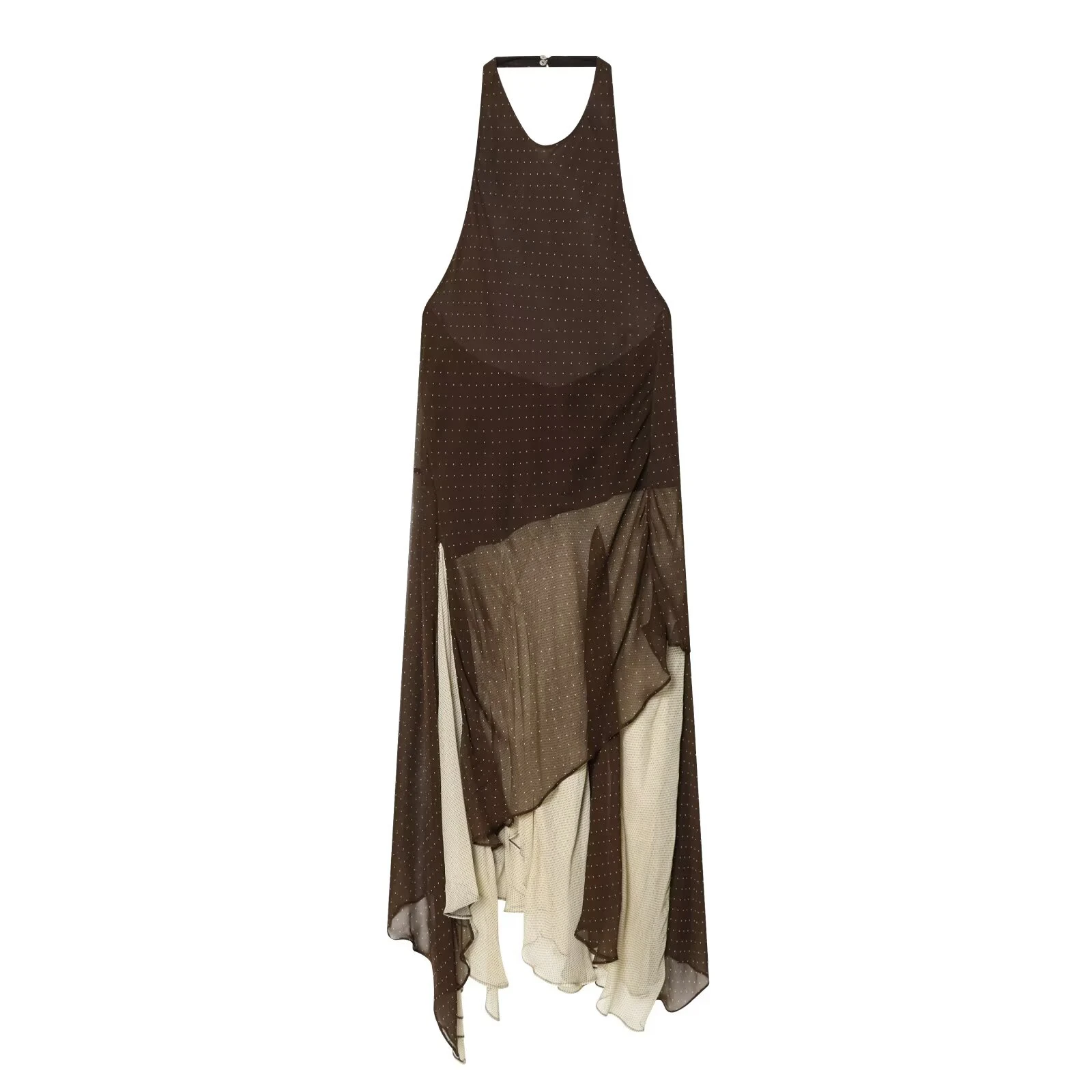 European and American style spring and summer new product women's hanging neck collar asymmetrical splicing dress
