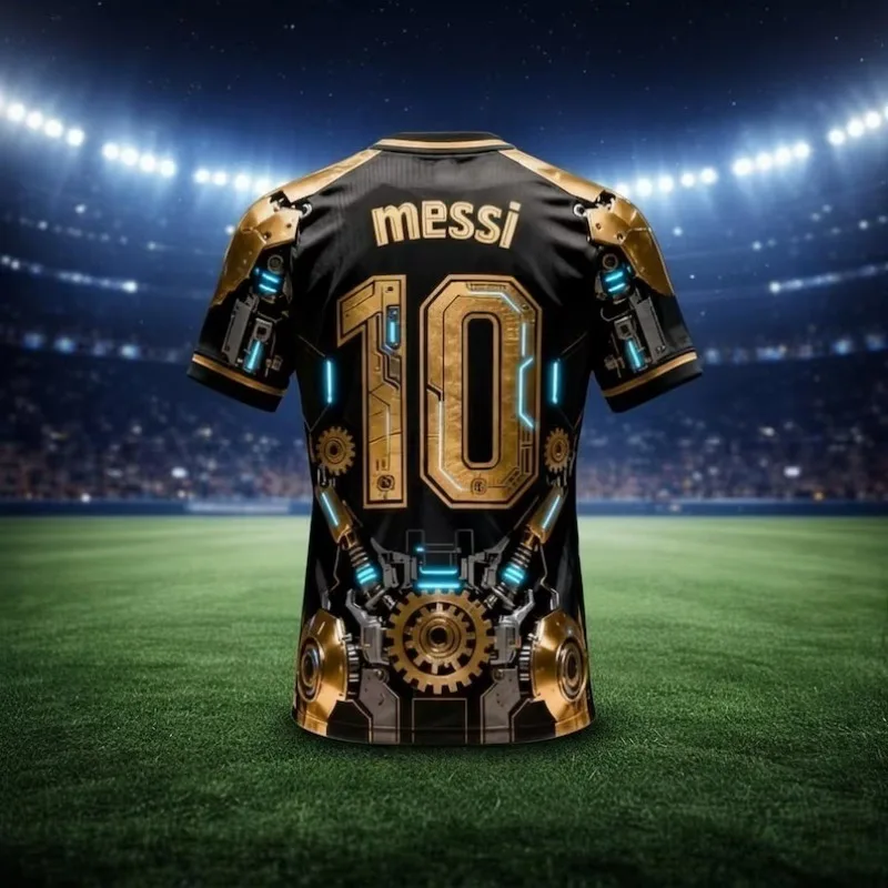 AI Jersey # 10 Messi Tech Sense Printed T-shirt Outdoor Fitness Training Sportswear Summer Men's Children's T-shirt Large Size