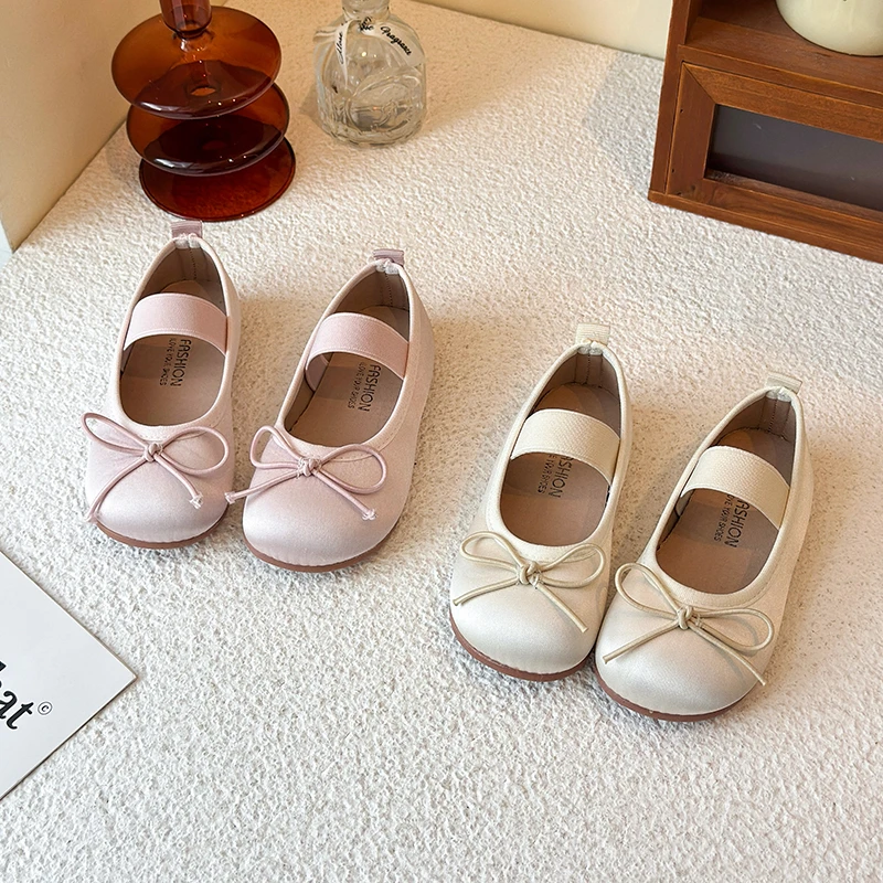 Spring Girls Cute Bow Mary Jane Flats Breathable Soft Sole Kids Ballet Shoes Casual Charming Princess Shoes for Little Girls