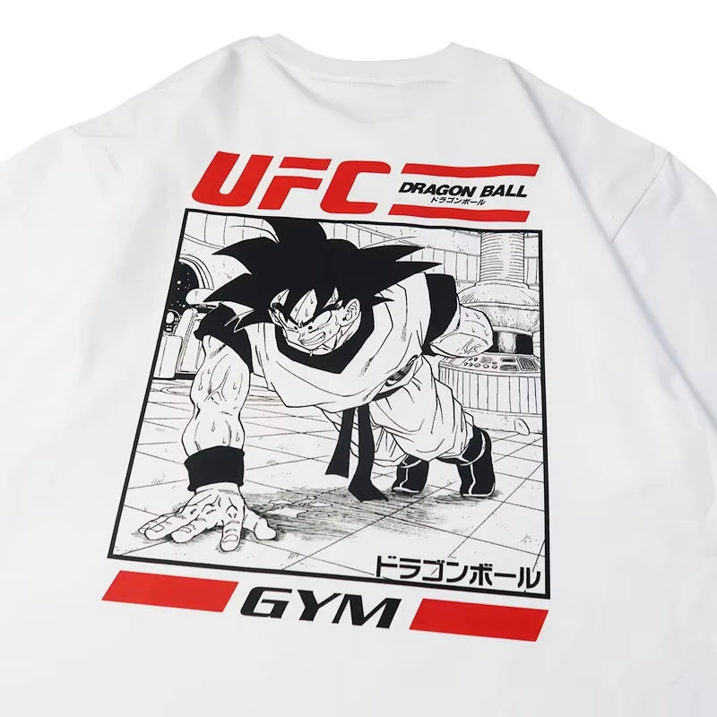 Dragon Ball Animation Sun Wukong Joint UFC Men's and Women's Retro High Quality Cotton Crew Neck Printed T-Shirt Trend Ins Top
