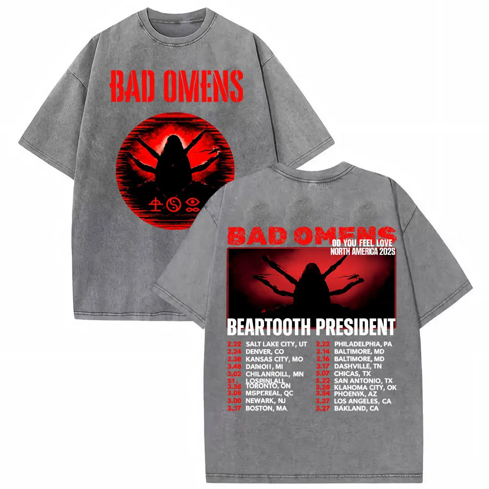 Bad Omens Do You Feel Love Tour 2026 Vintage Washed T Shirt Gothic Rock Band Concert Tshirts Men Women Fashion Oversized T-shirt
