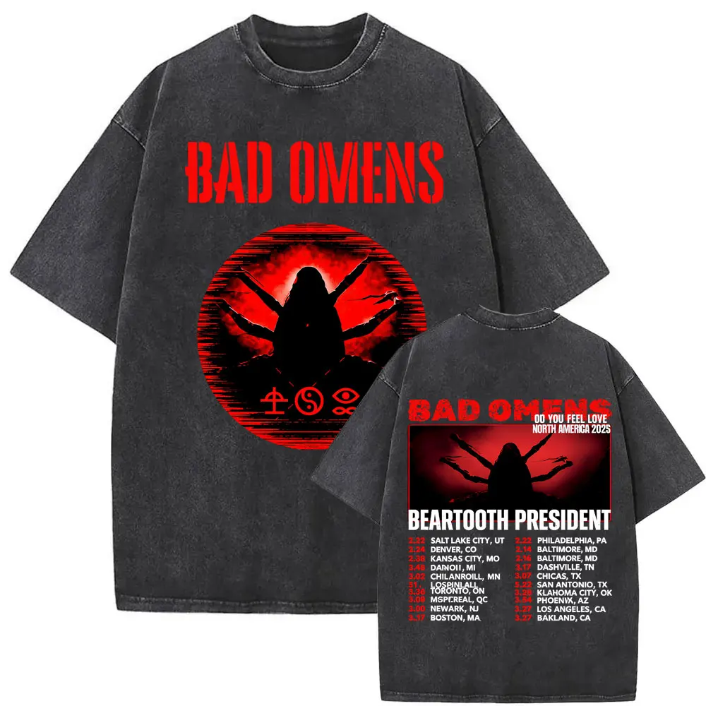 Bad Omens Do You Feel Love Tour 2026 Vintage Washed T Shirt Gothic Rock Band Concert Tshirts Men Women Fashion Oversized T-shirt