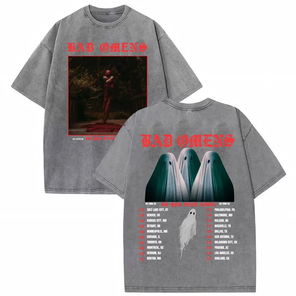 Bad Omens Do You Feel Love Tour 2026 Vintage Washed T Shirt Gothic Rock Band Concert Tshirts Men Women Fashion Oversized T-shirt