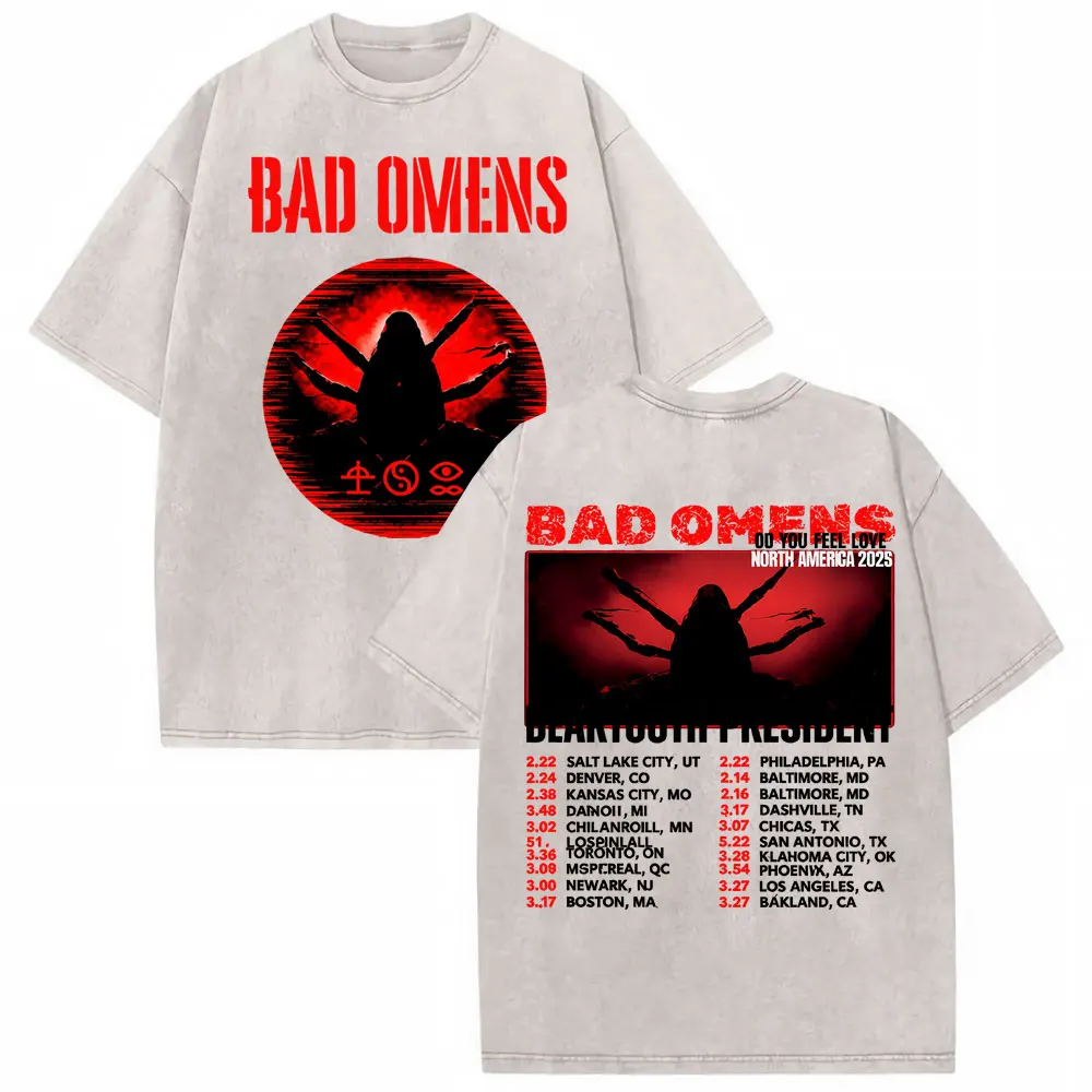 Bad Omens Do You Feel Love Tour 2026 Vintage Washed T Shirt Gothic Rock Band Concert Tshirts Men Women Fashion Oversized T-shirt