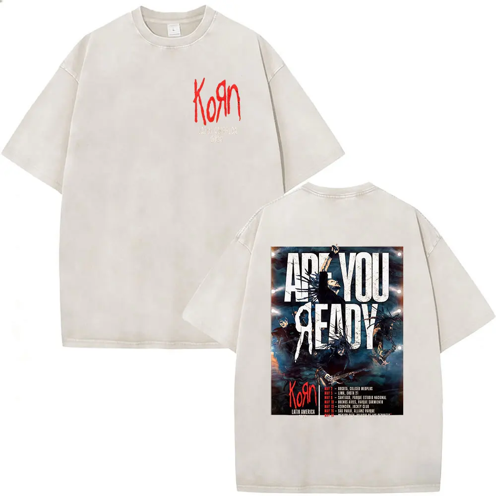 Korn Tour 2026 Merch Vintage Washed T Shirt Fan Gifts Metal Gothic Rock Band T Shirts Men Casual Oversized Short Sleeve T-shirt