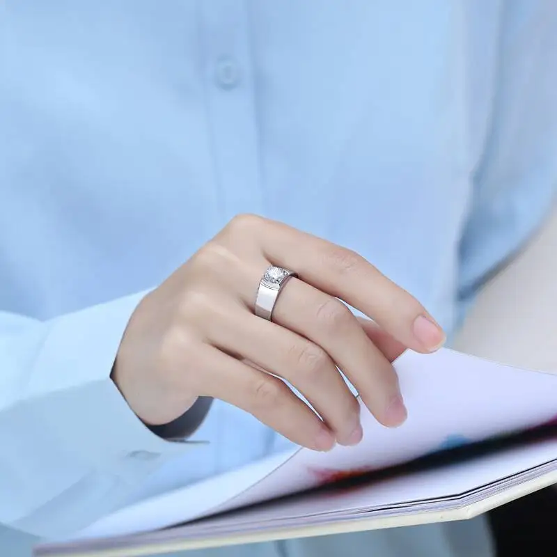High Quality 925 Sterling Silver VVS D Color Moissanite Promise Wedding Band For Men, Adjustable Finger Ring