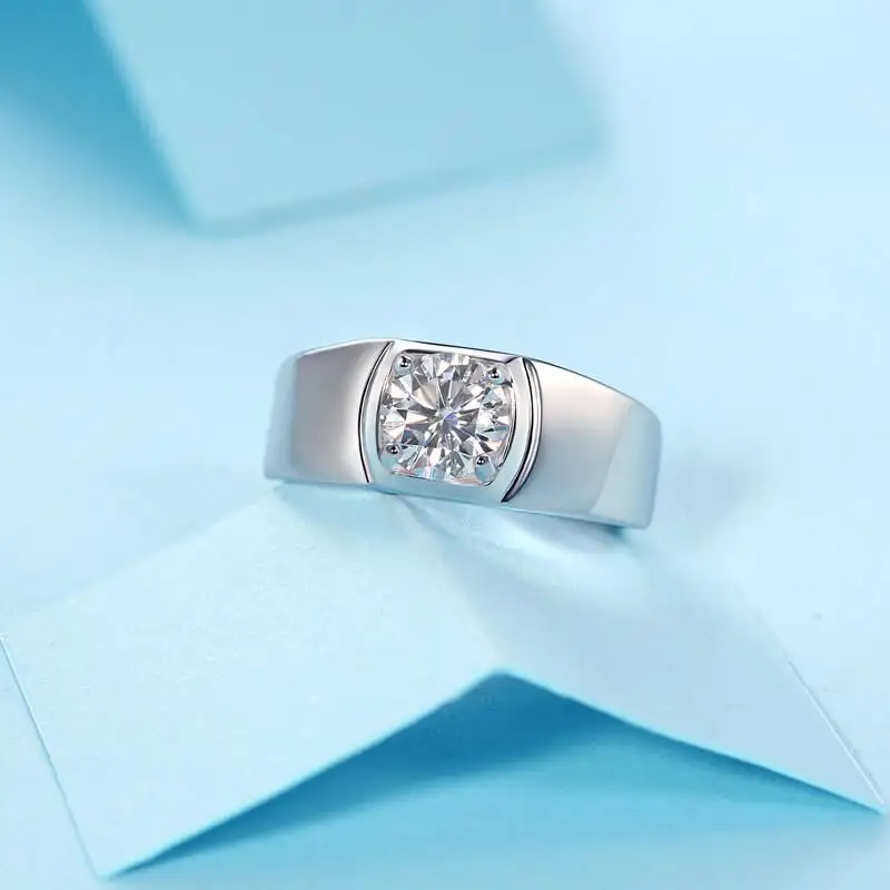 High Quality 925 Sterling Silver VVS D Color Moissanite Promise Wedding Band For Men, Adjustable Finger Ring