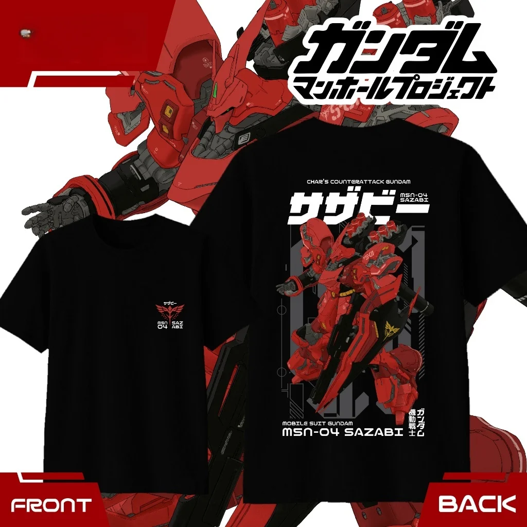 Anime GUNDAM MSN-04 Sazabi Pure Cotton T-shirt 2026 Summer Men's and Women's Fashion Casual Short Sleeved Top Streetwear
