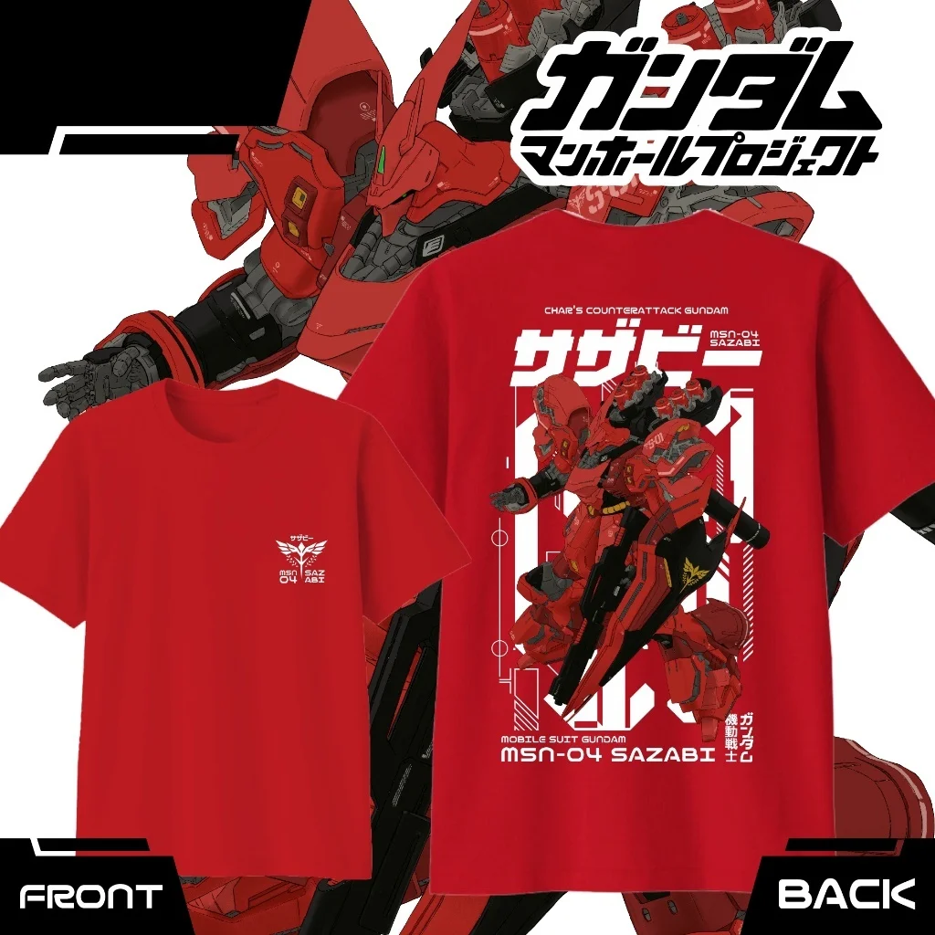 Anime GUNDAM MSN-04 Sazabi Pure Cotton T-shirt 2026 Summer Men's and Women's Fashion Casual Short Sleeved Top Streetwear