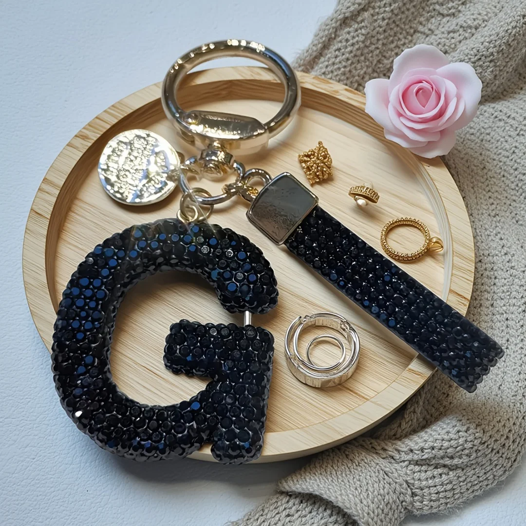 26-Letter Creative Rhinestone Keychain, Cross-Border Trendy Bag Charm & Car Key Accessory
