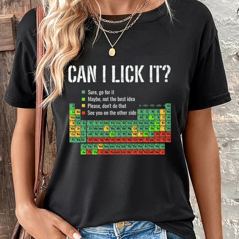 Can I Lick It Shirts Periodic Table Print Men Women Fashion Casual T-Shirts Funny Chemistry Clothes Unisex Short Sleeve T-shirt