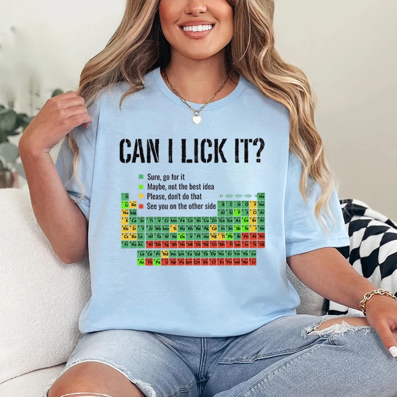 Can I Lick It Shirts Periodic Table Print Men Women Fashion Casual T-Shirts Funny Chemistry Clothes Unisex Short Sleeve T-shirt