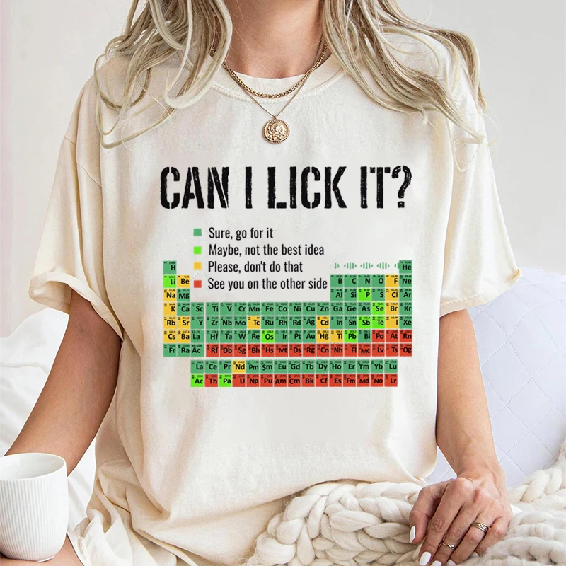 Can I Lick It Shirts Periodic Table Print Men Women Fashion Casual T-Shirts Funny Chemistry Clothes Unisex Short Sleeve T-shirt