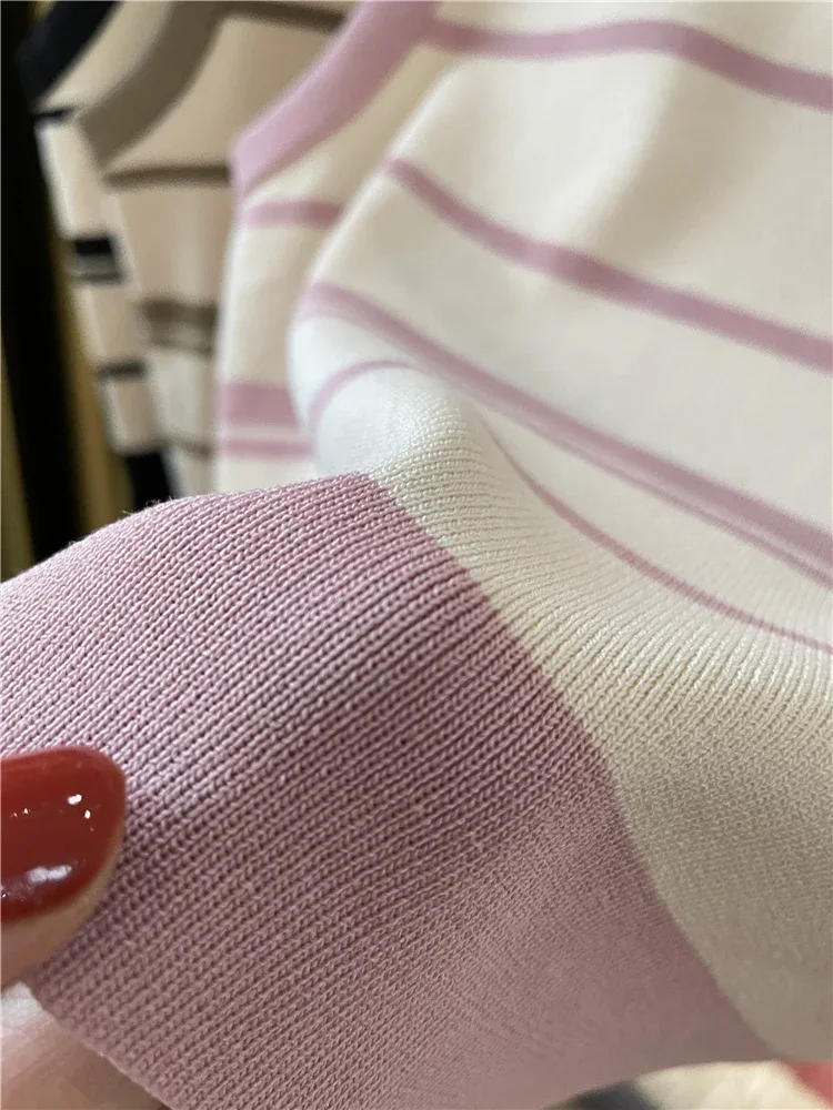 Fashion Stripe Blocking Korean Style Knitted Striped Crop Tops 2026 Sexy Short Top Women's Sleeveless O Neck Versatile Tank Tops