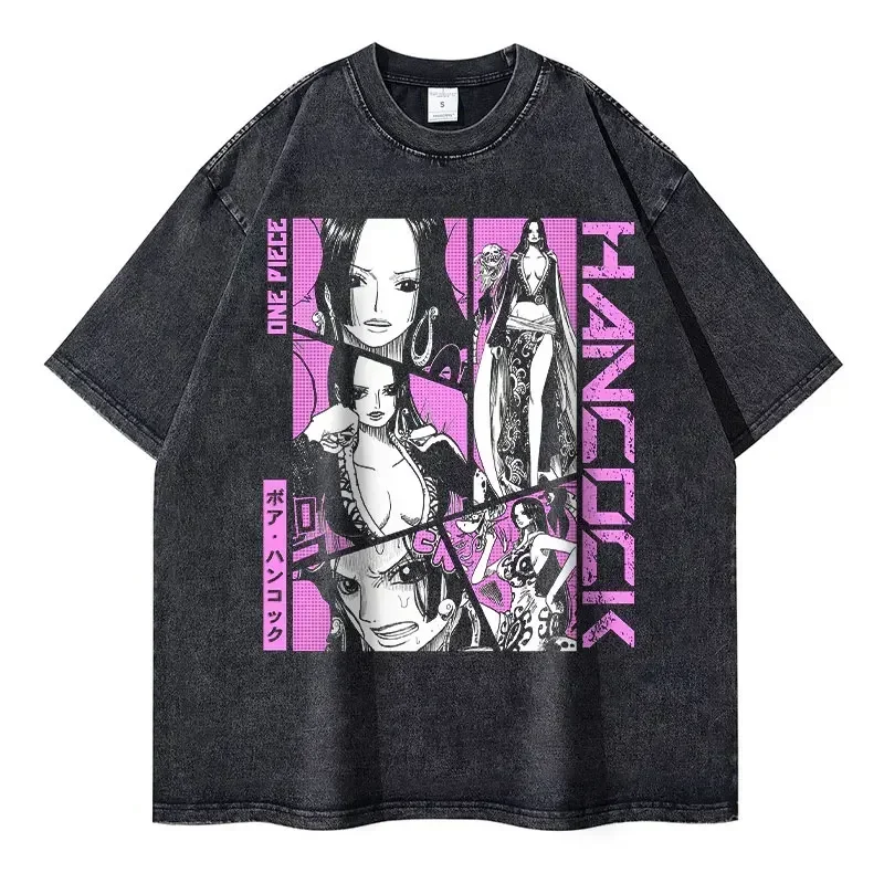2026 New Roronoa Zoro T-shirts Vintage Washed Anime One P-Piece T-shirt Streetwear Luffy Manga Tops Tees Cotton Summer
