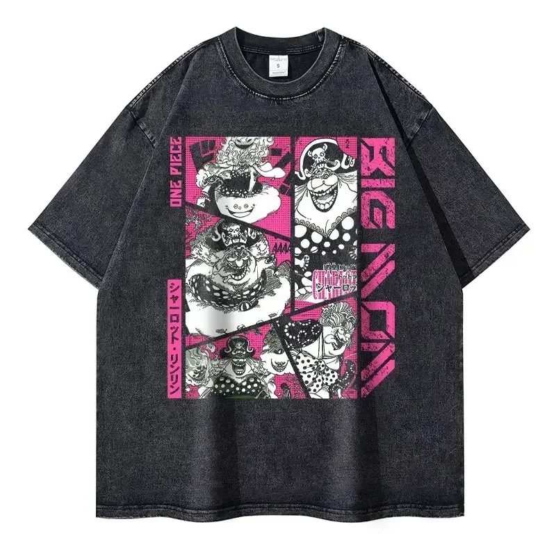 2026 New Roronoa Zoro T-shirts Vintage Washed Anime One P-Piece T-shirt Streetwear Luffy Manga Tops Tees Cotton Summer