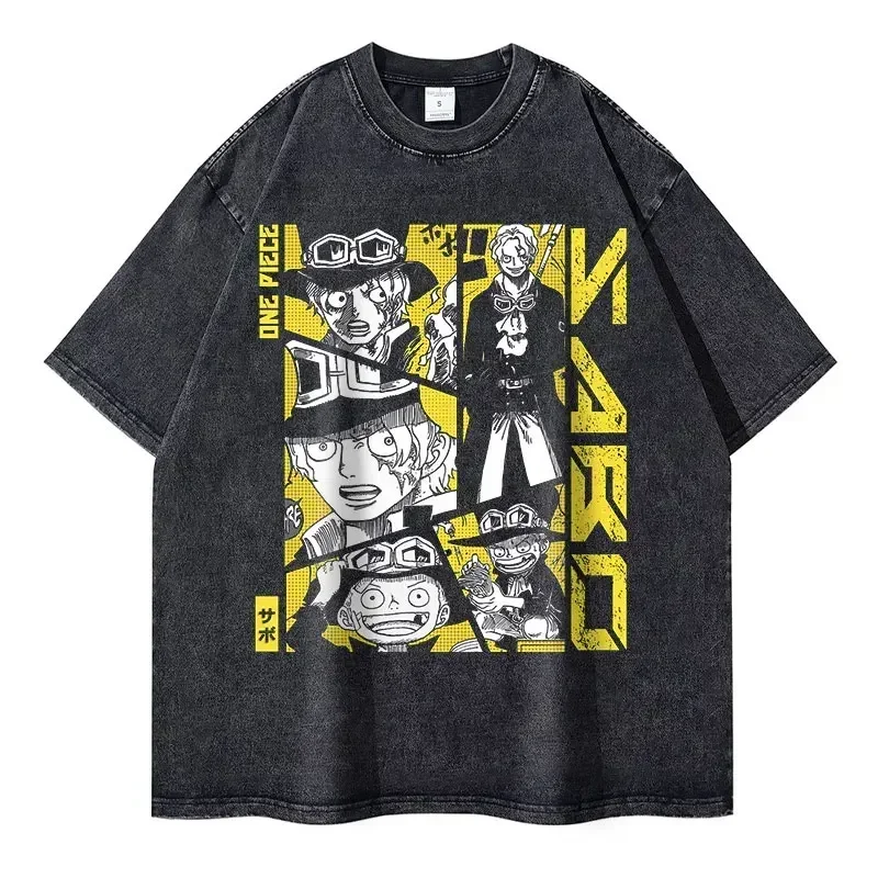 2026 New Roronoa Zoro T-shirts Vintage Washed Anime One P-Piece T-shirt Streetwear Luffy Manga Tops Tees Cotton Summer