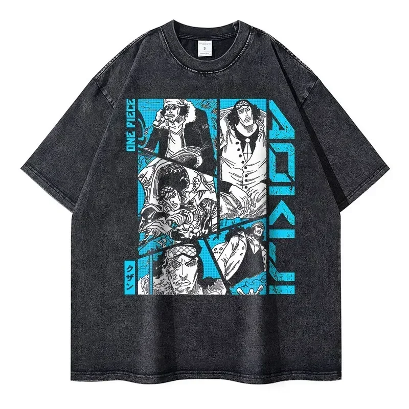 2026 New Roronoa Zoro T-shirts Vintage Washed Anime One P-Piece T-shirt Streetwear Luffy Manga Tops Tees Cotton Summer