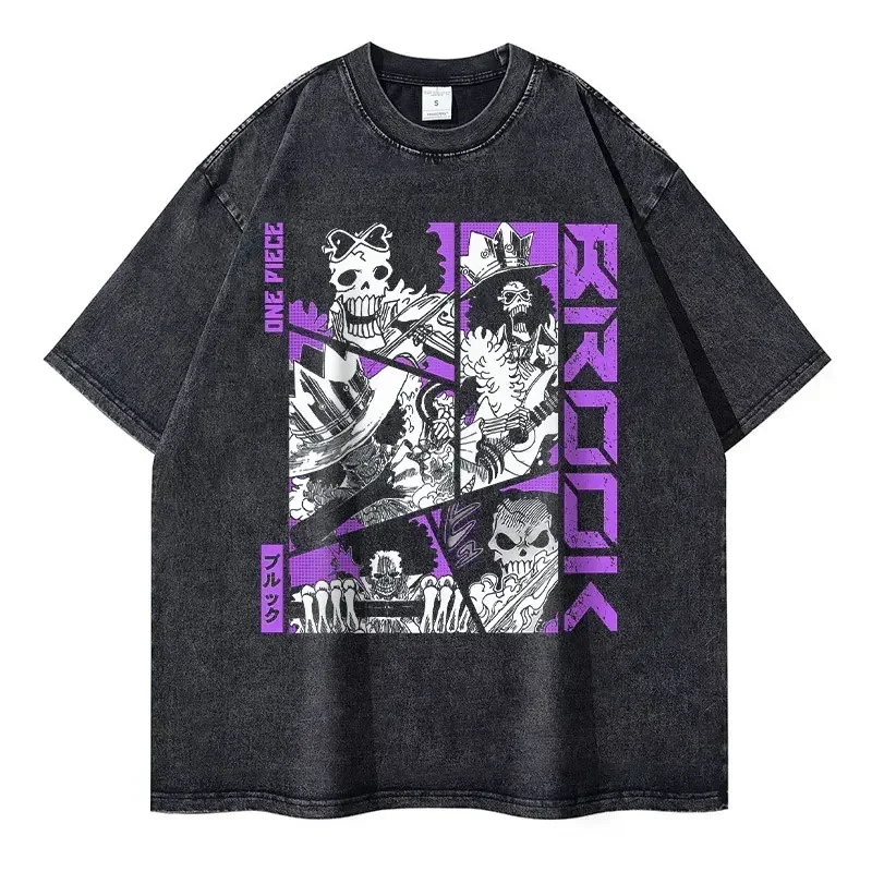 2026 New Roronoa Zoro T-shirts Vintage Washed Anime One P-Piece T-shirt Streetwear Luffy Manga Tops Tees Cotton Summer