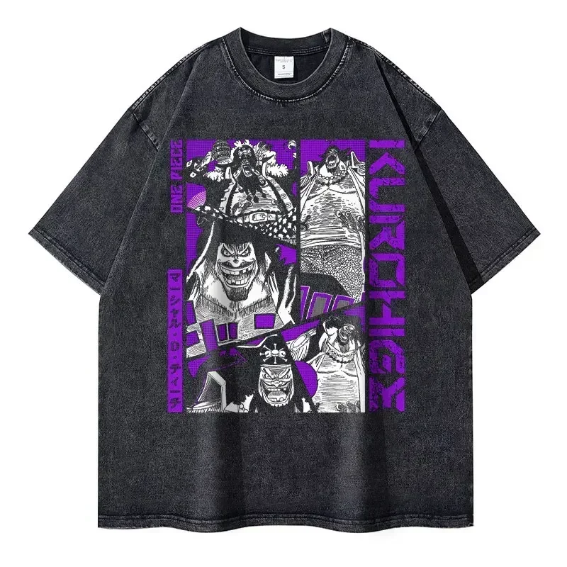 2026 New Roronoa Zoro T-shirts Vintage Washed Anime One P-Piece T-shirt Streetwear Luffy Manga Tops Tees Cotton Summer