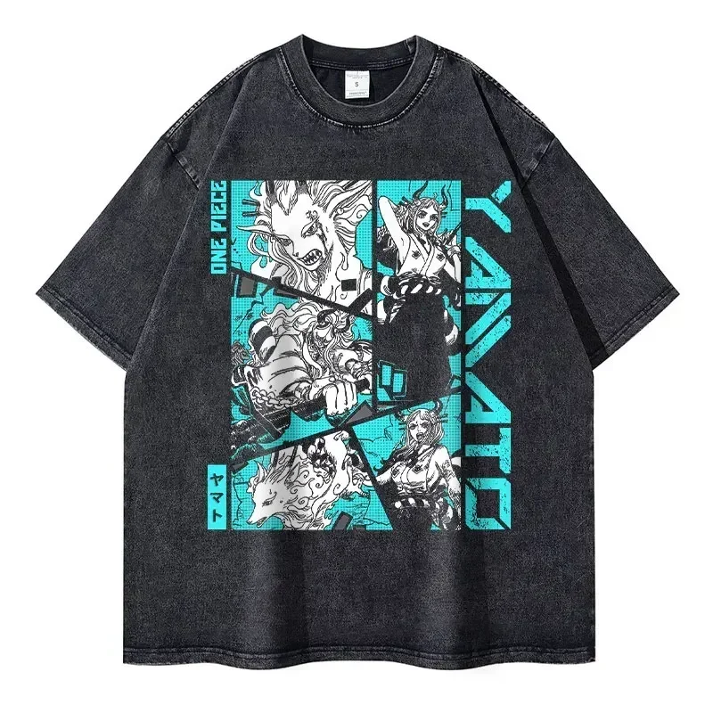 2026 New Roronoa Zoro T-shirts Vintage Washed Anime One P-Piece T-shirt Streetwear Luffy Manga Tops Tees Cotton Summer