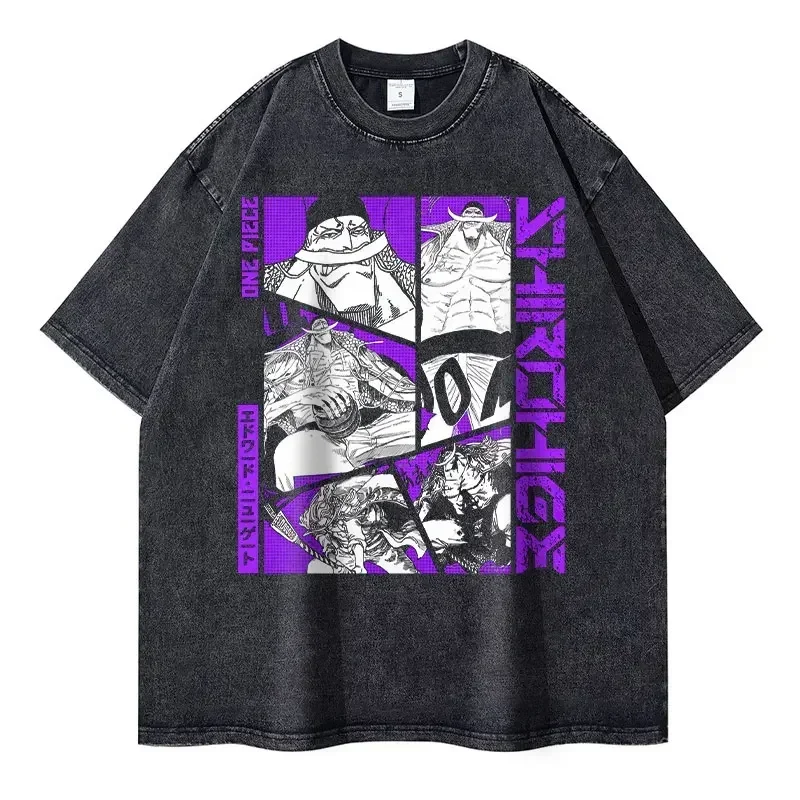 2026 New Roronoa Zoro T-shirts Vintage Washed Anime One P-Piece T-shirt Streetwear Luffy Manga Tops Tees Cotton Summer