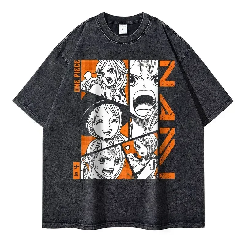 2026 New Roronoa Zoro T-shirts Vintage Washed Anime One P-Piece T-shirt Streetwear Luffy Manga Tops Tees Cotton Summer