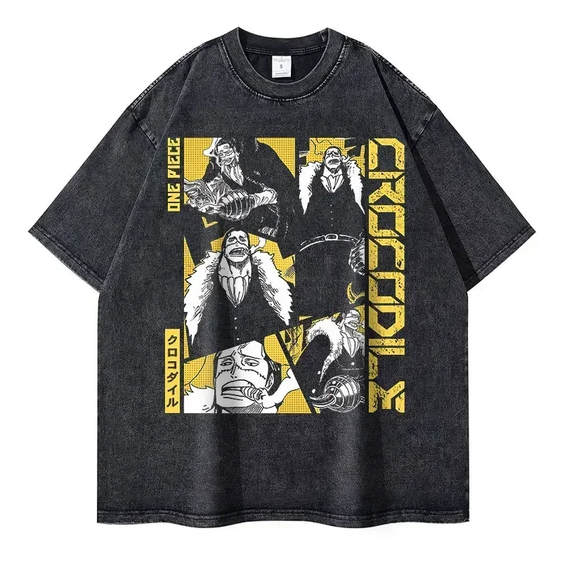2026 New Roronoa Zoro T-shirts Vintage Washed Anime One P-Piece T-shirt Streetwear Luffy Manga Tops Tees Cotton Summer