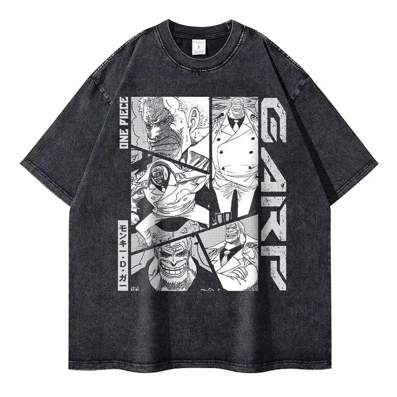 2026 New Roronoa Zoro T-shirts Vintage Washed Anime One P-Piece T-shirt Streetwear Luffy Manga Tops Tees Cotton Summer