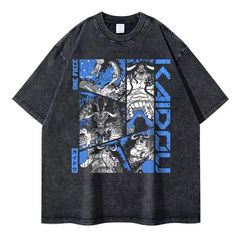 2026 New Roronoa Zoro T-shirts Vintage Washed Anime One P-Piece T-shirt Streetwear Luffy Manga Tops Tees Cotton Summer