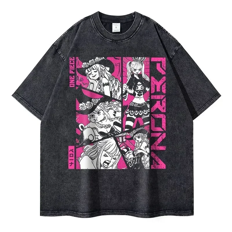 2026 New Roronoa Zoro T-shirts Vintage Washed Anime One P-Piece T-shirt Streetwear Luffy Manga Tops Tees Cotton Summer