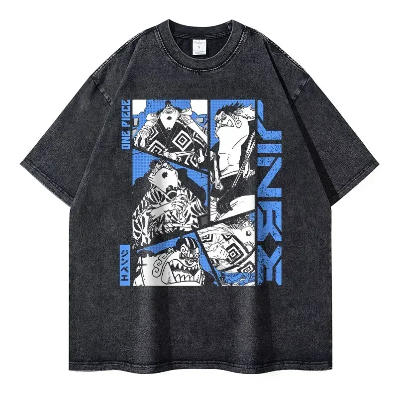2026 New Roronoa Zoro T-shirts Vintage Washed Anime One P-Piece T-shirt Streetwear Luffy Manga Tops Tees Cotton Summer