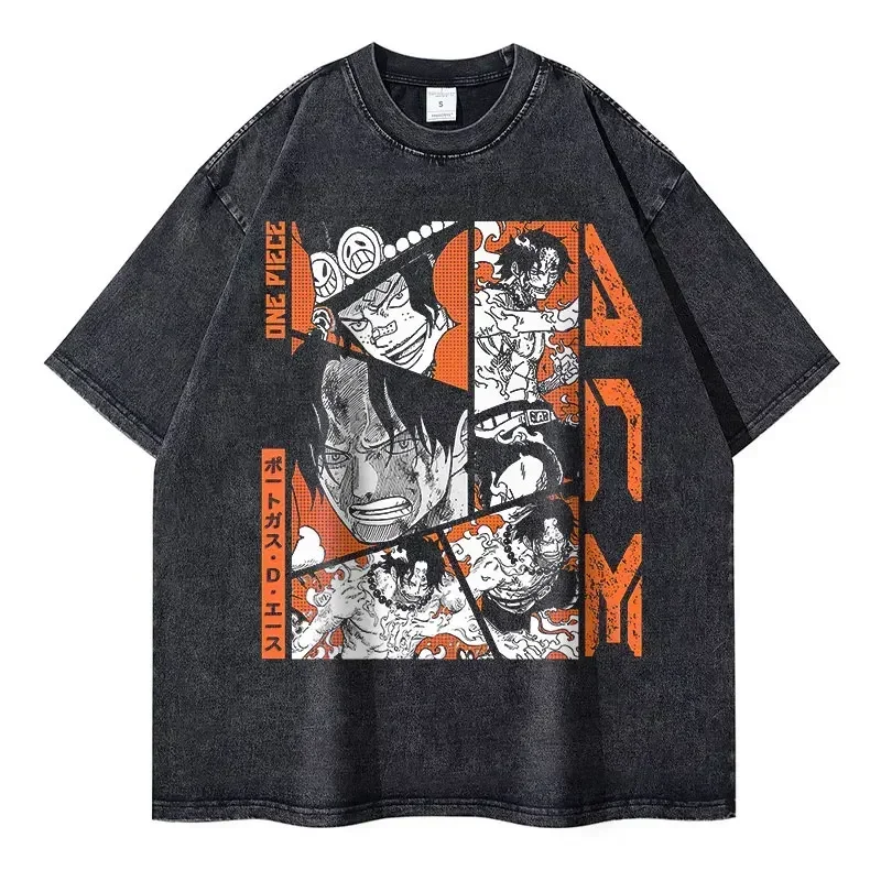 2026 New Roronoa Zoro T-shirts Vintage Washed Anime One P-Piece T-shirt Streetwear Luffy Manga Tops Tees Cotton Summer