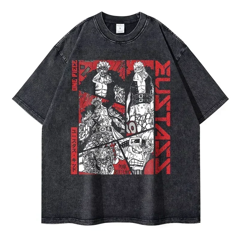 2026 New Roronoa Zoro T-shirts Vintage Washed Anime One P-Piece T-shirt Streetwear Luffy Manga Tops Tees Cotton Summer