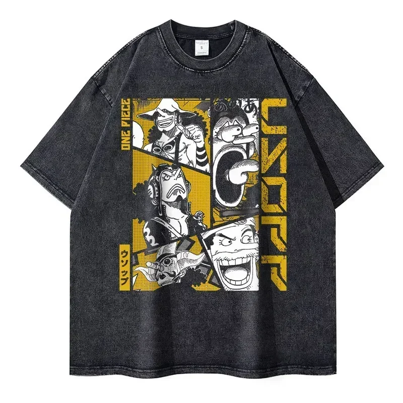 2026 New Roronoa Zoro T-shirts Vintage Washed Anime One P-Piece T-shirt Streetwear Luffy Manga Tops Tees Cotton Summer