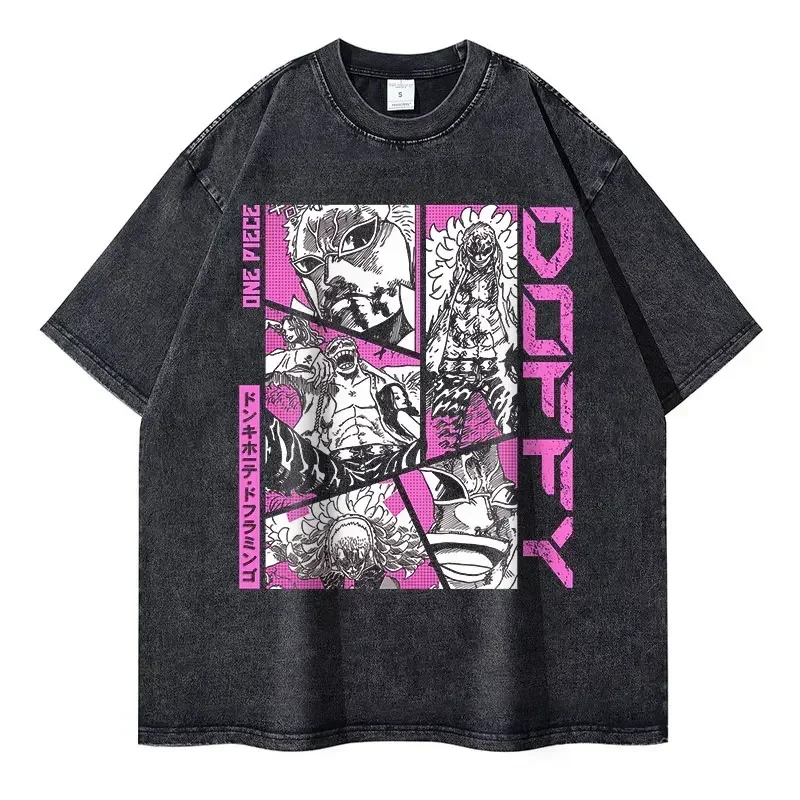 2026 New Roronoa Zoro T-shirts Vintage Washed Anime One P-Piece T-shirt Streetwear Luffy Manga Tops Tees Cotton Summer