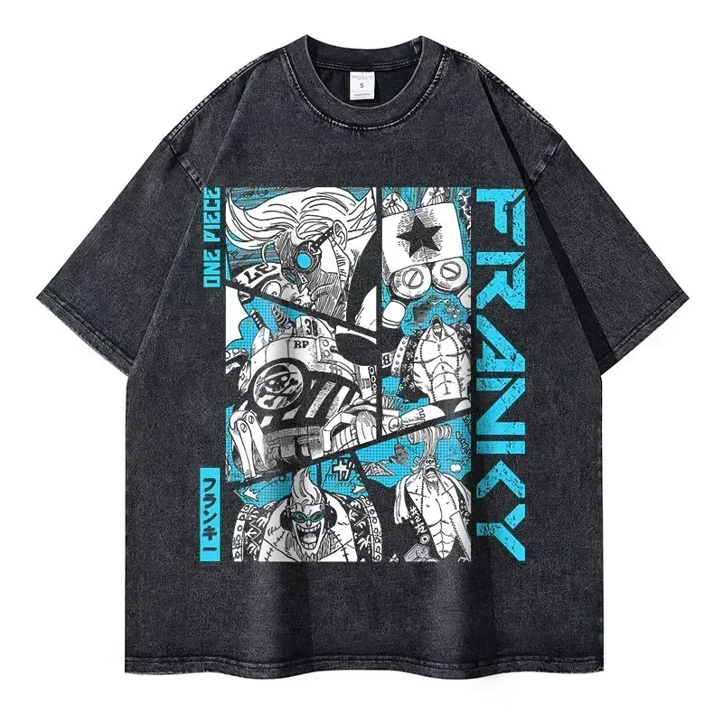 2026 New Roronoa Zoro T-shirts Vintage Washed Anime One P-Piece T-shirt Streetwear Luffy Manga Tops Tees Cotton Summer