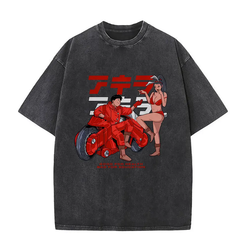 Washed Vintage Anime Akira T Shirts Japanese Science Fiction Cartoon Movie Shima Tetsuo T-shirt Men 90s Manga Oversized T-shirts