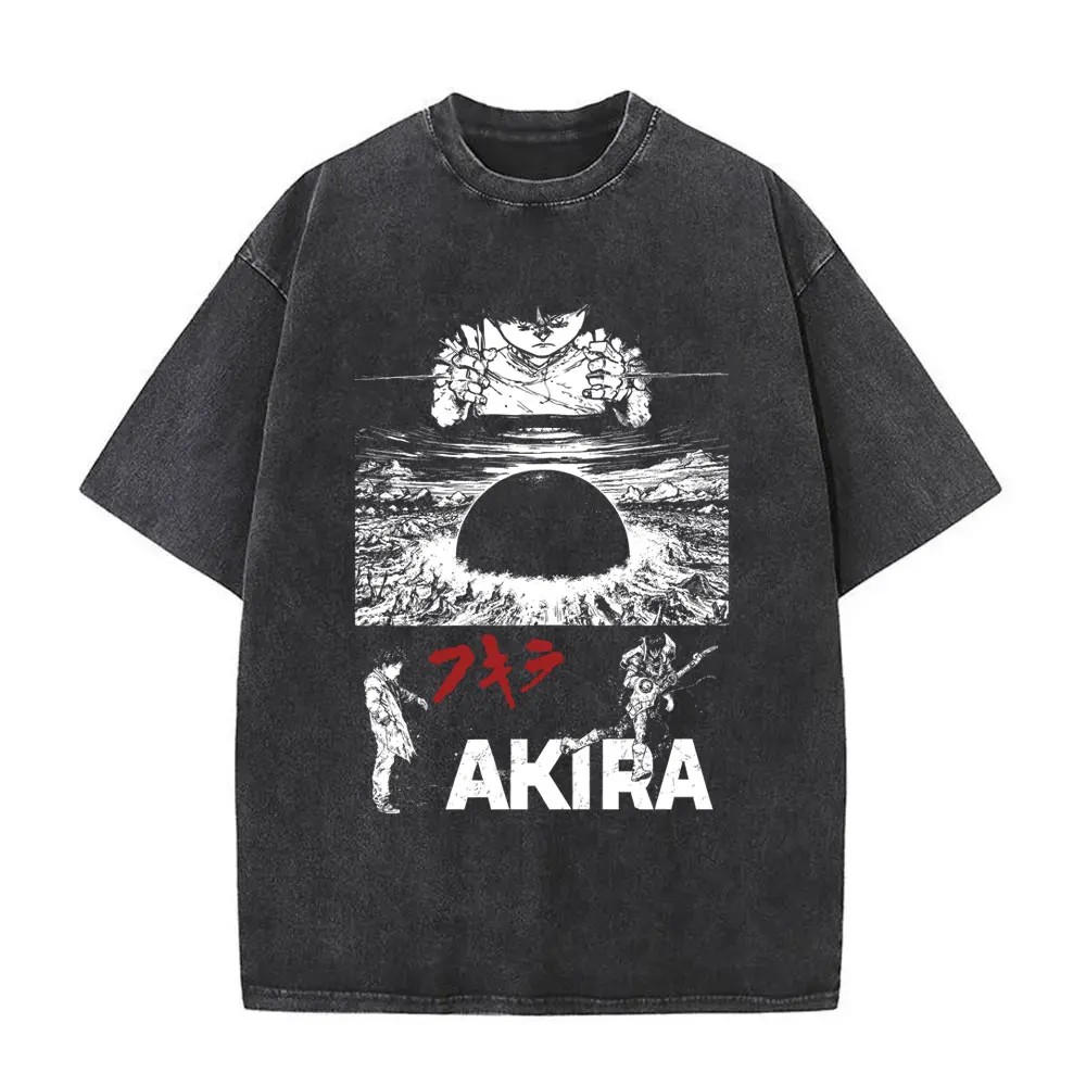 Washed Vintage Anime Akira T Shirts Japanese Science Fiction Cartoon Movie Shima Tetsuo T-shirt Men 90s Manga Oversized T-shirts