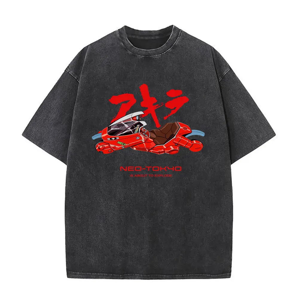 Washed Vintage Anime Akira T Shirts Japanese Science Fiction Cartoon Movie Shima Tetsuo T-shirt Men 90s Manga Oversized T-shirts