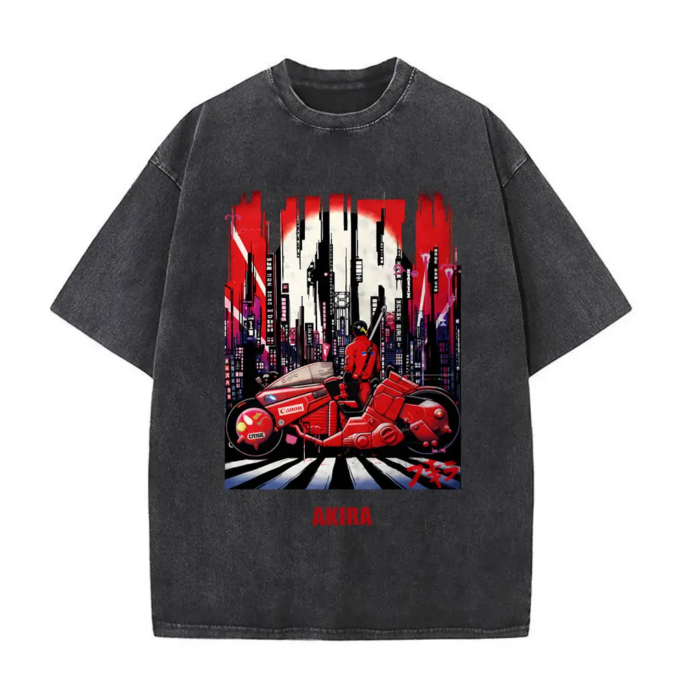Washed Vintage Anime Akira T Shirts Japanese Science Fiction Cartoon Movie Shima Tetsuo T-shirt Men 90s Manga Oversized T-shirts