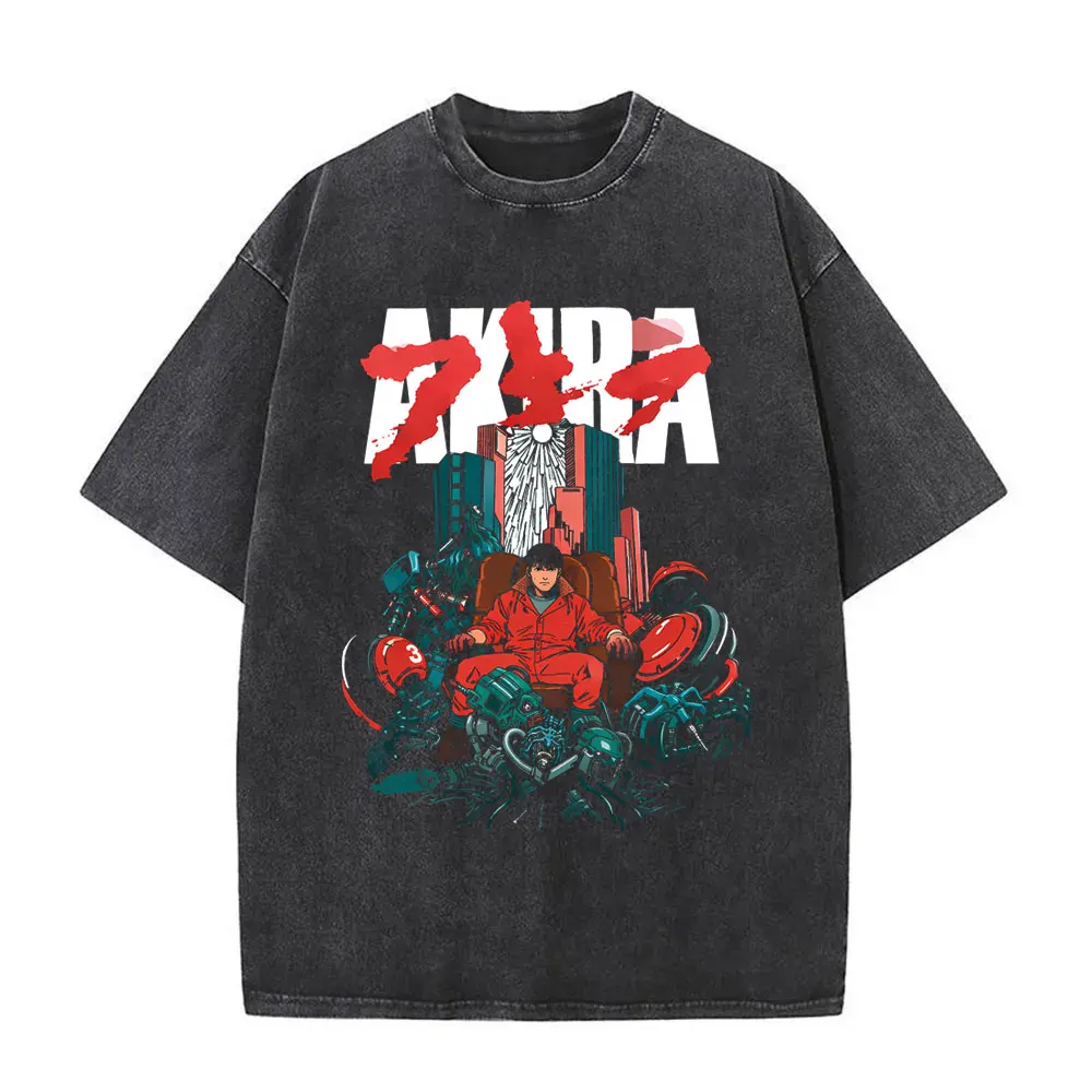 Washed Vintage Anime Akira T Shirts Japanese Science Fiction Cartoon Movie Shima Tetsuo T-shirt Men 90s Manga Oversized T-shirts