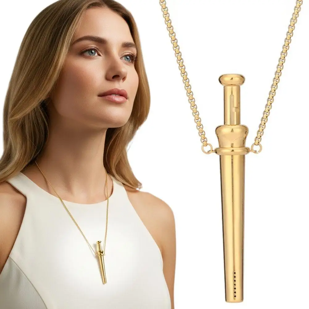 Stainless Steel Anxiety Relief Breathing Necklace Large Size Meditation Pendant for Stress Calm Quit Smoking Vaping Aid Jewelry