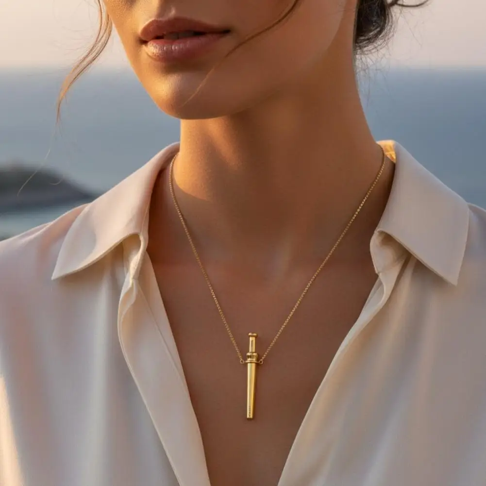 Stainless Steel Anxiety Relief Breathing Necklace Large Size Meditation Pendant for Stress Calm Quit Smoking Vaping Aid Jewelry