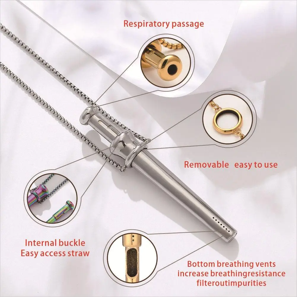 Stainless Steel Anxiety Relief Breathing Necklace Large Size Meditation Pendant for Stress Calm Quit Smoking Vaping Aid Jewelry