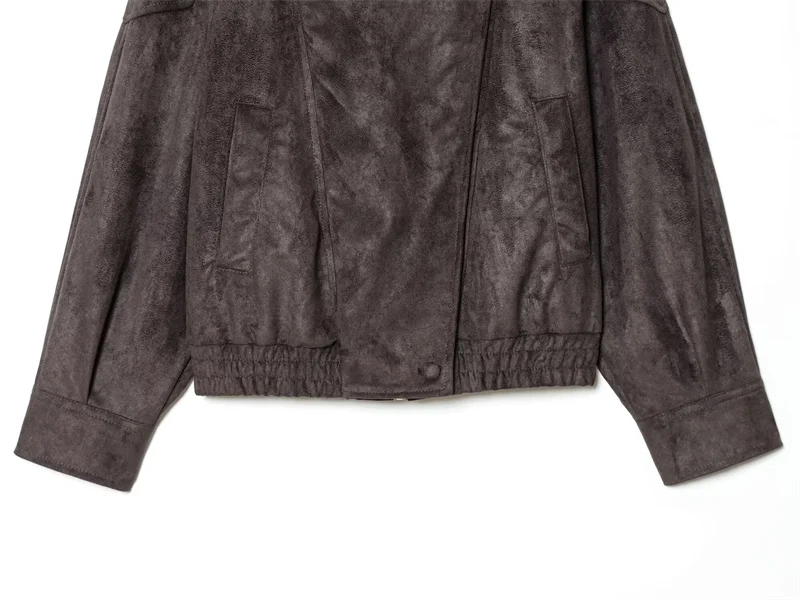 Women's Jacket 2026 New Fashion Spring Long Sleeve Motorcycle Style Jacket Dark Chocolate Color Personality Chic Ladies Outwear
